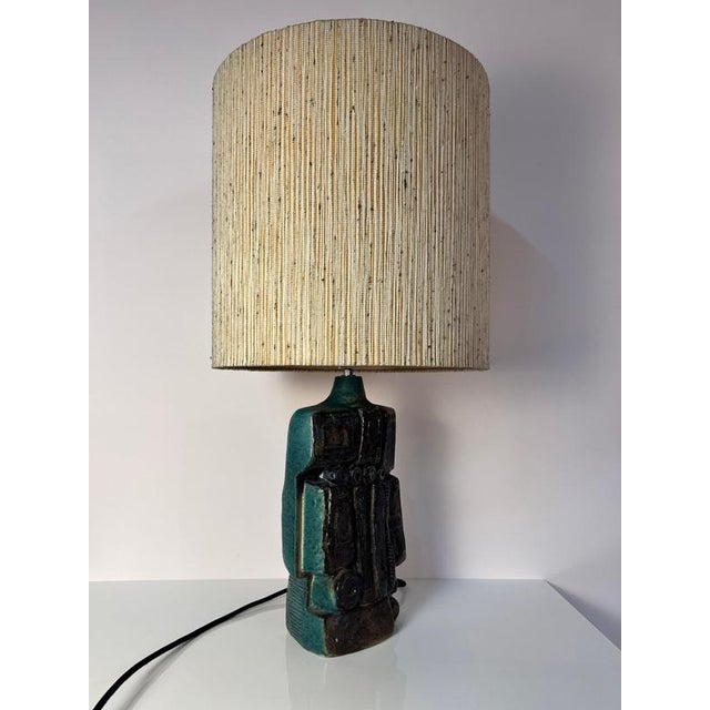 Turquoise Beige Ceramic Table Lamp by Bernard Rooke For Sale - Image 6 of 11
