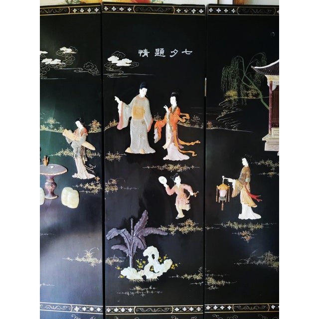 Wood Early 20th Century Chinese Coromandel Soap Stone Screen For Sale - Image 7 of 18