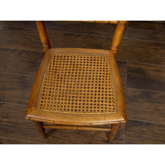 Wood English Turn of the Century 1900s Bamboo Slipper Chair with Cane Seat For Sale - Image 7 of 9