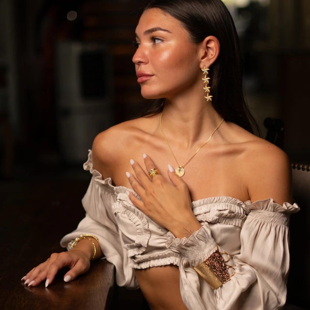 Early 21st Century Turquoise Starfish Cascade Gold Dangle Earrings, A Pair For Sale - Image 5 of 9