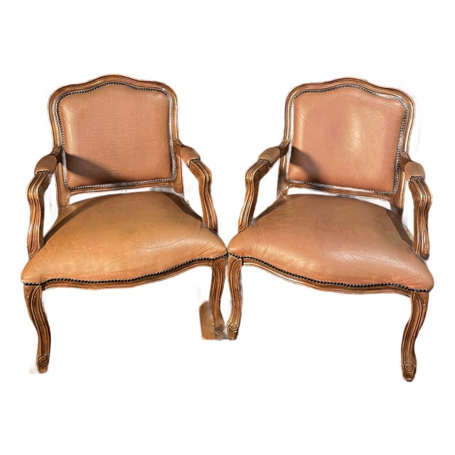 Vintage Louis XV–Style Ralph Lauren Aesthetic -Large Leather Accent Chairs For Sale