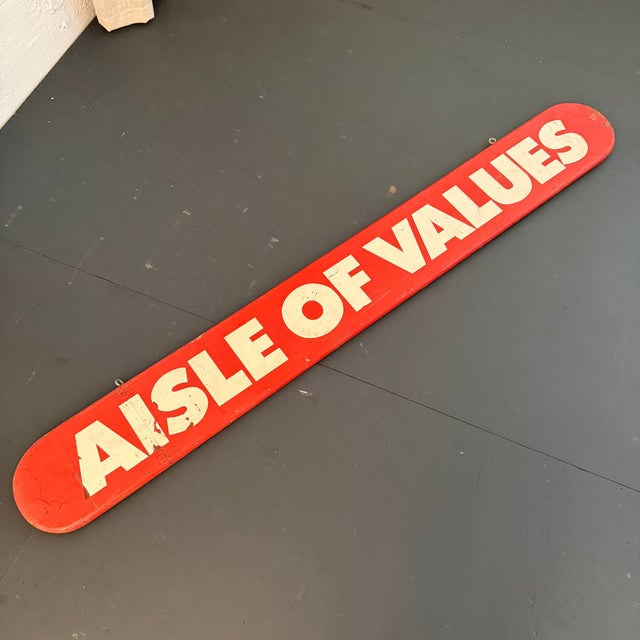 This large mid-century retail grocery store sign dated from the 1960s advertises "Aisles Of Values"! The 6 foot...