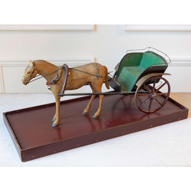 Mid 20th Century Early 20th-Century Carved Wooden Horse and Carriage Model For Sale - Image 5 of 11