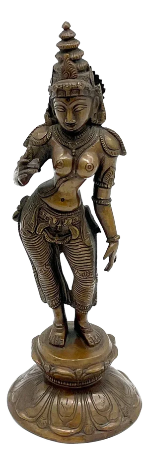 Antique South Indian Chola-Style Bronze Goddess Sculpture, on Lotus Base