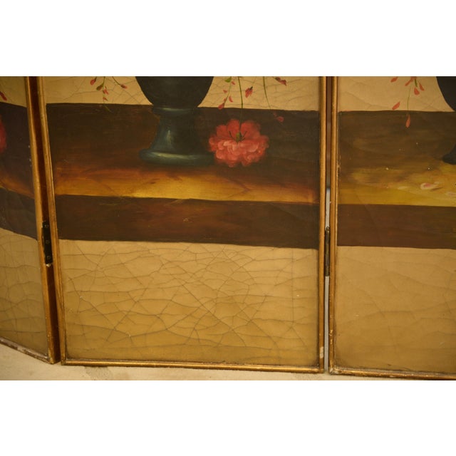 19th Century Gilt Screen with Oil Painting of Floral Decoration For Sale - Image 3 of 11