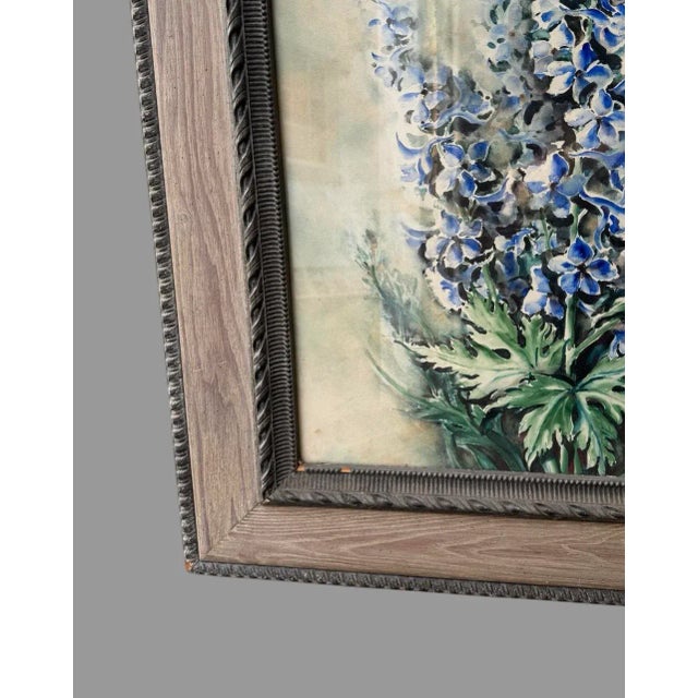 Mid 20th Century Vintage Ornate Oak Framed Artist Signed Floral Still Life Watercolor Painting For Sale - Image 6 of 8
