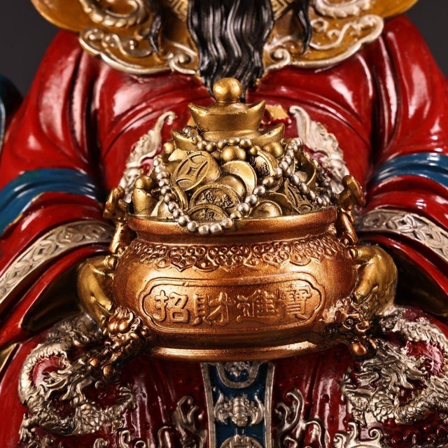 Bronze Late 19th Century Polychrome Bronze God of Wealth Statue With Attendants, 4.2kg For Sale - Image 8 of 9