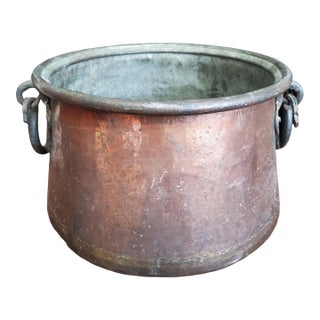 Large! Antique Late 19th Century Cauldron Hammered Copper Pot For Sale