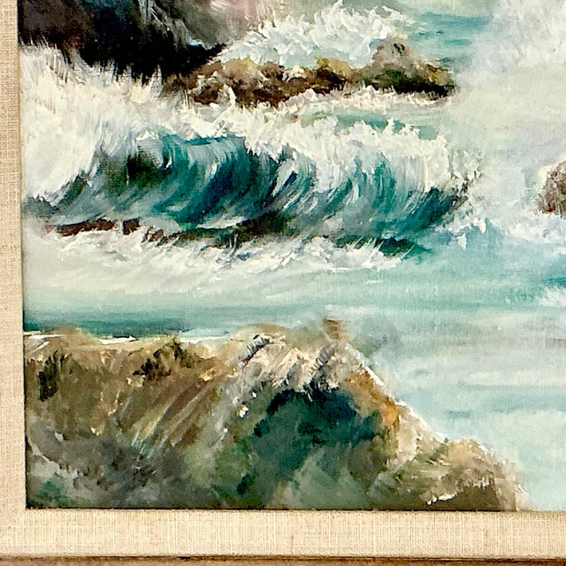 Aqua Mid-Century Impressionist Coastal Seascape Original Oil Painting, “Old North Sea”. For Sale - Image 8 of 13