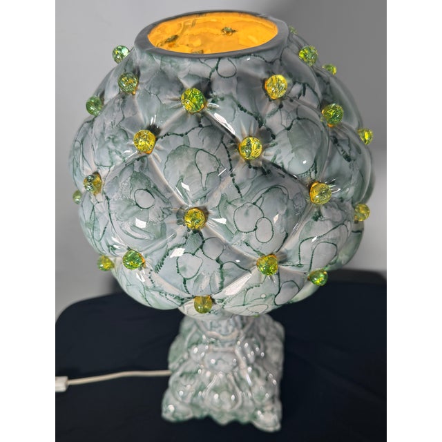 1970s Vintage 1970s Sculptural Ceramic & Glass Table Lamp With Applied Cabochons For Sale - Image 5 of 10