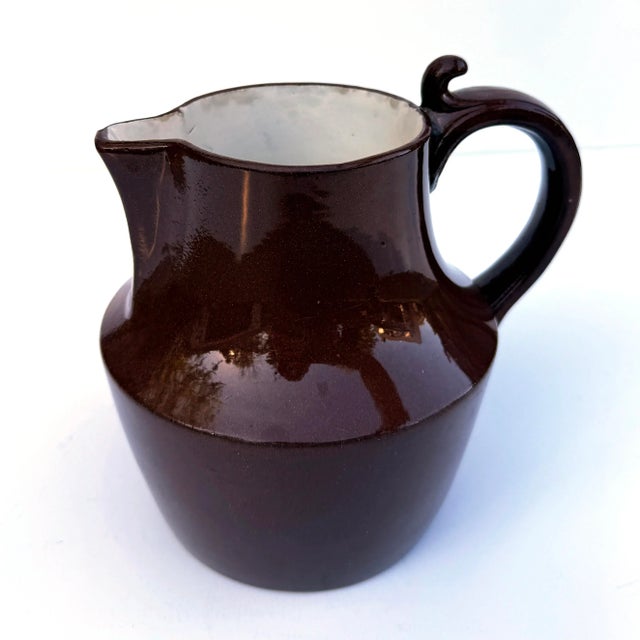 Early 20th Century Antique Sarreguemines One-Handled Pitcher — Brown Glaze, White Interior — Pre-Wwi For Sale - Image 5 of 9