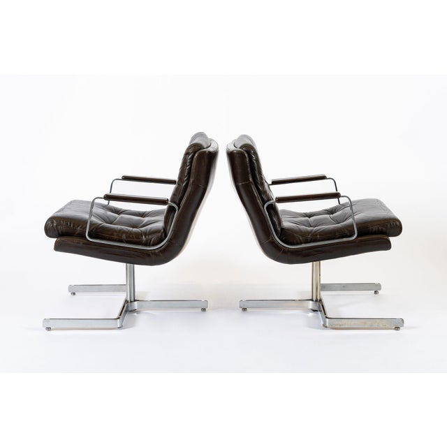 Mid Century French Brown Leather Lounge Chairs by Raphael Raffel 1970s For Sale In Detroit - Image 6 of 18