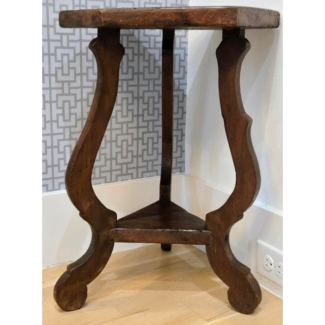 Gothic Antique Spanish Provincial Hexagonal Side / Drink Table – Hand‑Carved Gothic Revival Accent Table For Sale - Image 3 of 12