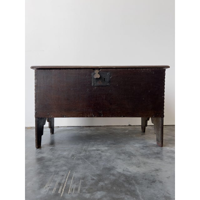 Brown Antique 17th Century English Oak Plank Coffer For Sale - Image 8 of 13