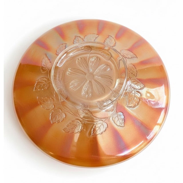 Art Nouveau Antique Dugan Six Petals Marigold Carnival Glass Ruffled Bowl, Circa 1910 For Sale - Image 3 of 4