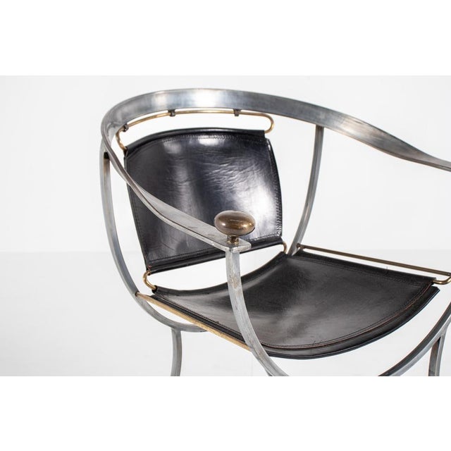 Pompei Armchair in Bronze and Black Leather by Alberto Orlandi, 1980s For Sale - Image 11 of 12