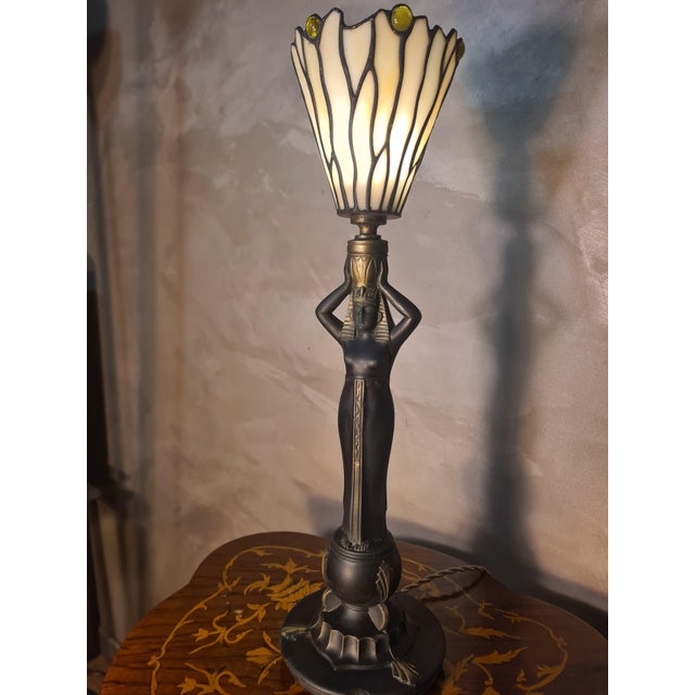 Ceramic Lamp with Stained Glass Lampshade, 1975, in Very Good conditions. Designed 1920 to 1949 European Plug (up to...