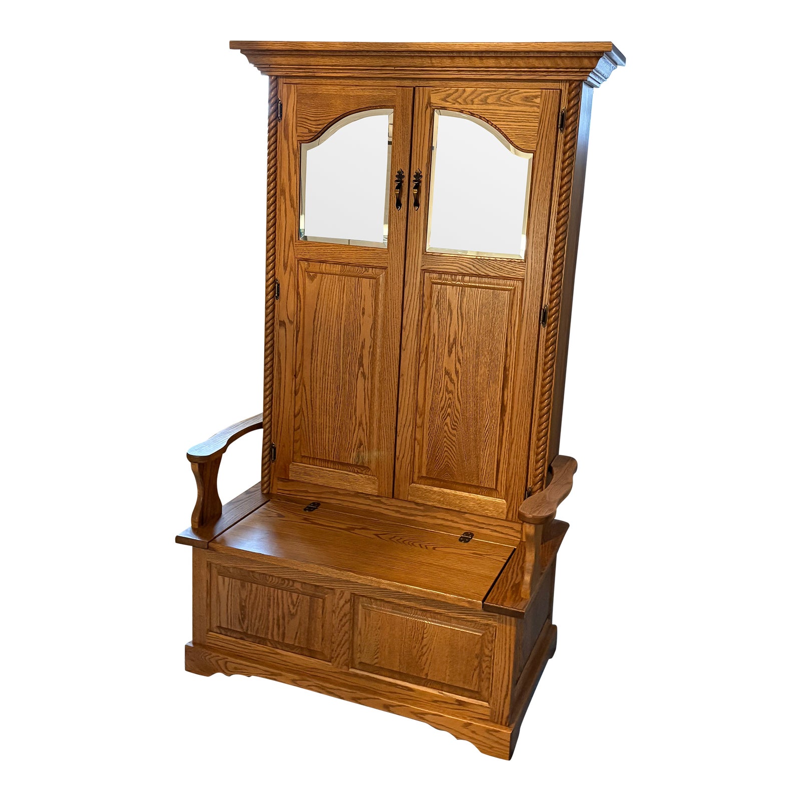 Traditional Oak Hall Tree With Built in Storage | Chairish
