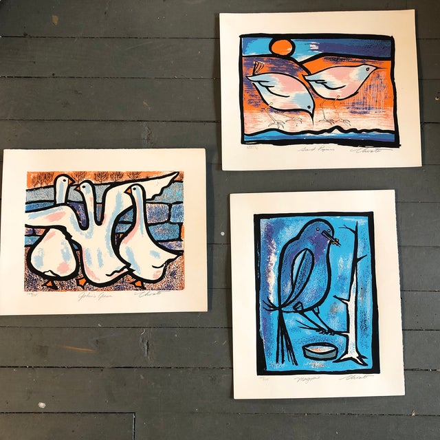 Gallery Wall Collection 3 Vintage Original Bird Woodblock Prints