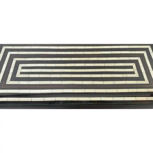 Art Deco Style Black & White Resin Inlay Console Table W Concentric & Glass Top For Sale - Image 4 of 11