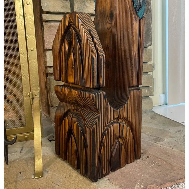 Witco Tiki Mid Century Wood Carved Fireplace Tool Set With Brutalist Accent For Sale - Image 12 of 15