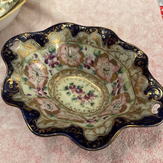 Gold Antique Japanese Nippon Hand-Painted Porcelain Bowl Set - 3 Pieces For Sale - Image 8 of 10