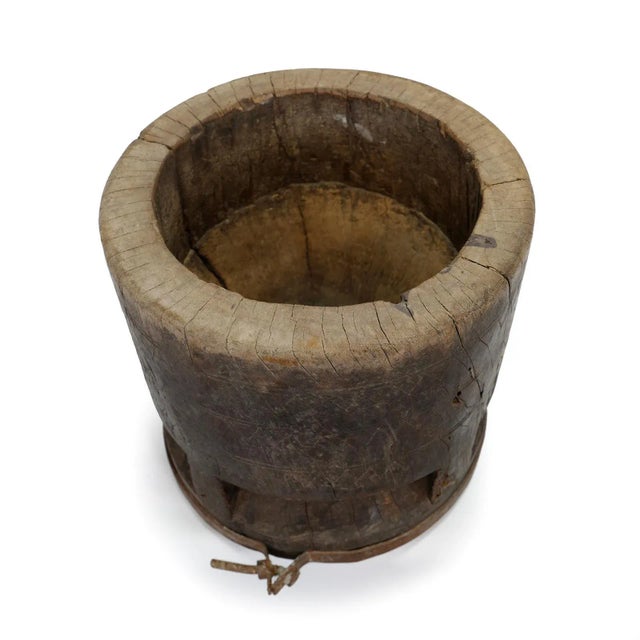 Rustic 1920s Old India Wood Pestle Pot For Sale - Image 3 of 8