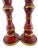 1970s Pair of Hand-Painted Red and Gold Wooden Candleholders With Brass Trim For Sale - Image 11 of 13