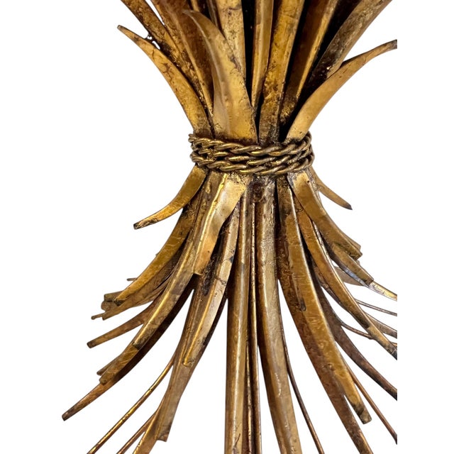 Vintage Italian Gold Tole Sheaf of Wheat Table With Glass Top For Sale - Image 6 of 15