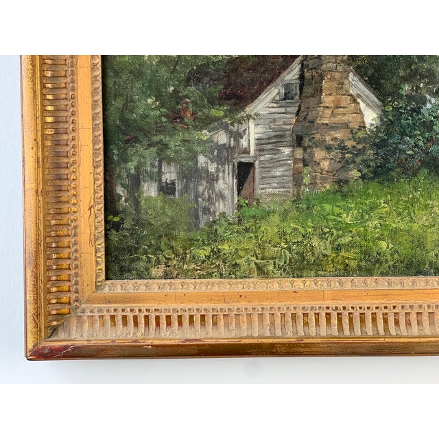Paint Antique American School Farmstead Landscape Oil Painting, Circa 1900 For Sale - Image 7 of 9