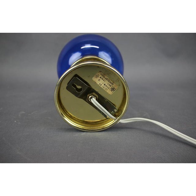 Kamenicky Senov Blue Glass and Brass Table Lamp, Czechoslovakia, 1970s For Sale - Image 4 of 8