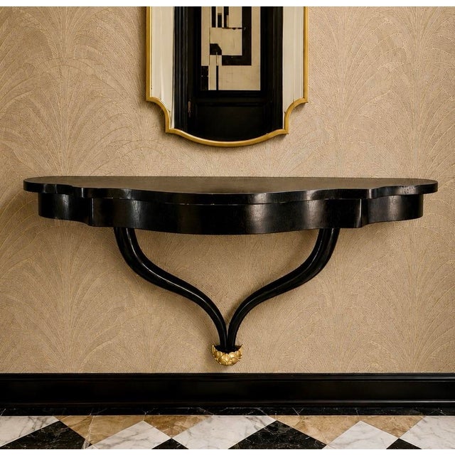Black Black Lacquered Wall Mounted Demilune Console Table Wall Bracket Attr. Guglielmo Ulrich For Sale - Image 8 of 9
