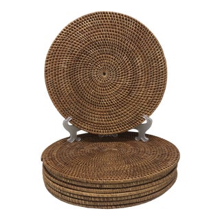 Set of (8) Large Woven Rattan Plate Chargers For Sale