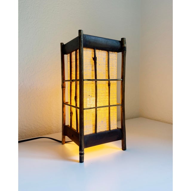 Louis Sognot Louis Sognot Style Bamboo & Cotton Table Lamp For Sale - Image 4 of 12