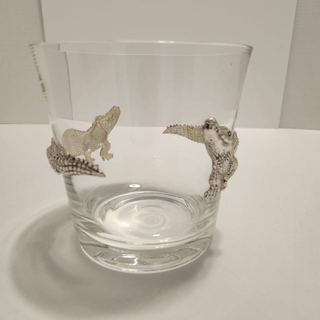 Hollywood Regency Vintage Mid-Century Style Alligator Glass Champagne Ice Bucket For Sale - Image 3 of 11