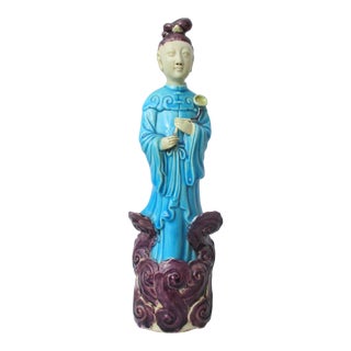 Chinese Aubergine Turquoise Immortal on Clouds Porcelain For Sale