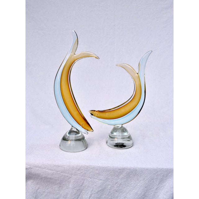 Mid 20th Century Mid 20th Century Salviati Murano Sommerso Blue Amber Italian Art Glass Fish For Sale - Image 5 of 6
