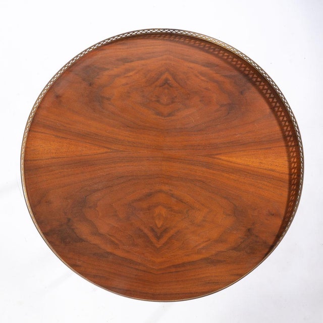 Modern Mid 20th Century Round Table With Brass Gallery and Brass Top Feet For Sale - Image 3 of 10