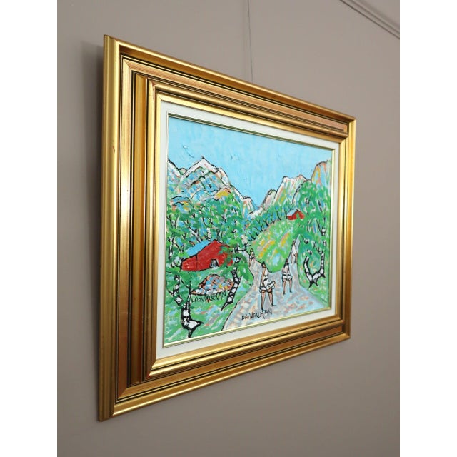 Mid-Century Modern 'Valley Walk' Expressive Landscape Oil Painting by Swedish Artist Uno Vallman (1913-2004), Framed For Sale - Image 4 of 10