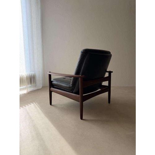Scandinavian Armchair in Teak and Black Leather, 1960s For Sale - Image 9 of 13
