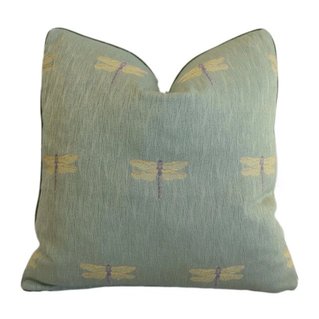 Art Nouveau Designer Embroidered Dragonfly Feather/Down Pillow For Sale - Image 3 of 7
