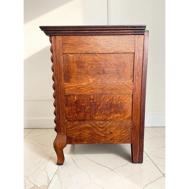 Antique Quarter-Sawn Oak Sideboard Cabinet – Serpentine Front For Sale - Image 4 of 14