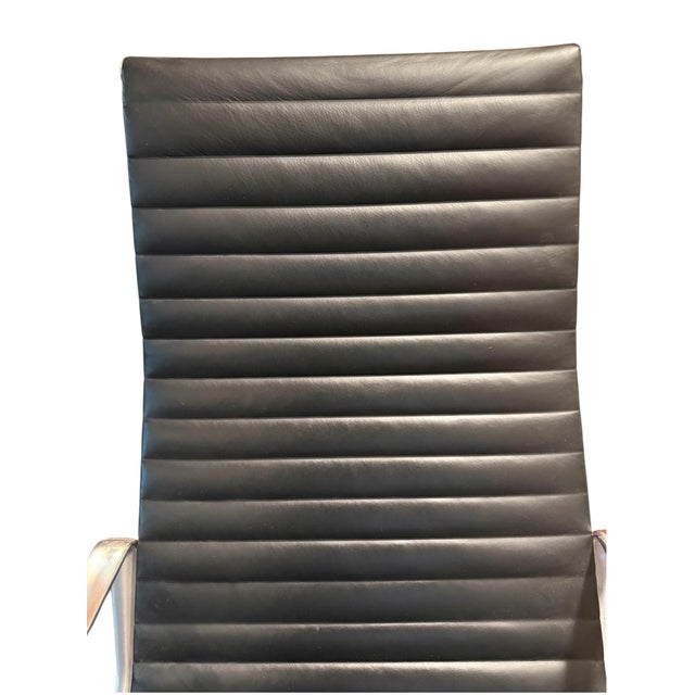 Black Herman Miller Eames Aluminum Group Ea 124 High-Back Ribbed Leather Lounge Chair For Sale - Image 8 of 8