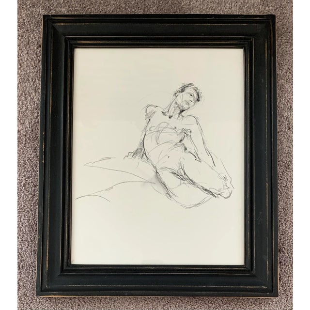 1980s 1980s Original Graphite Drawing of a Nude Man, Framed For Sale - Image 5 of 5