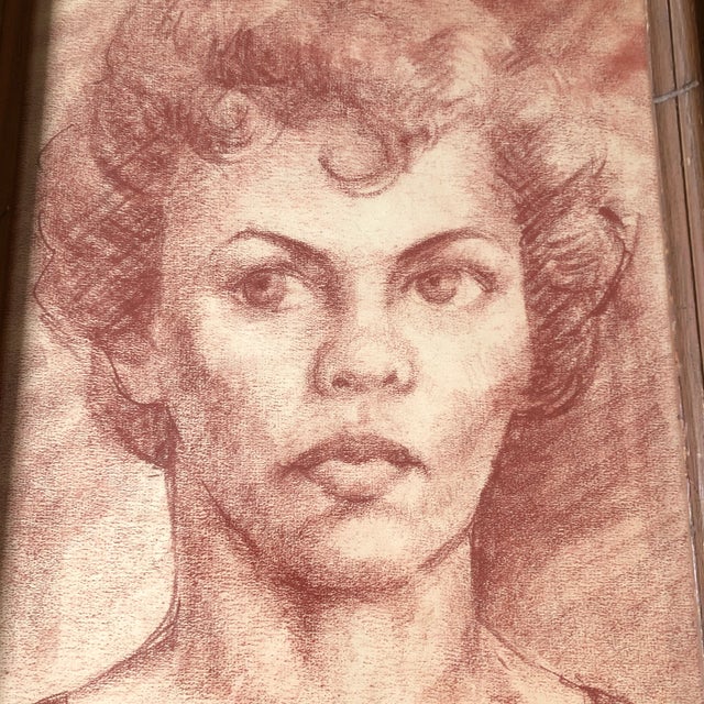 Original sepia drawing on paper unsigned sketch 11 x 14 overall size with vintage wide worm wood frame is 17 x 20