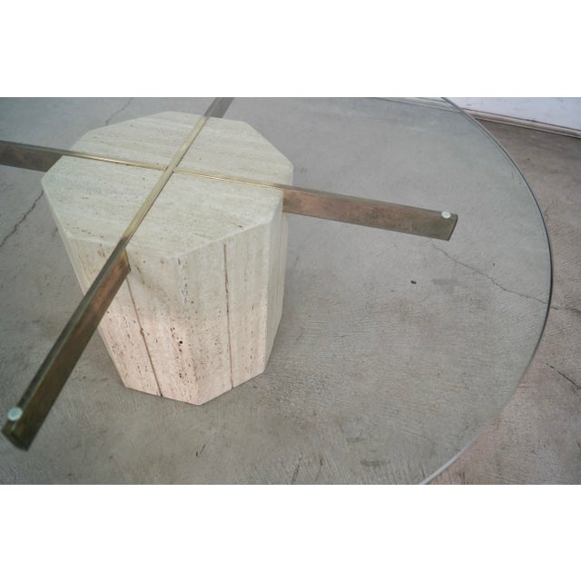 1970’s Hollywood Regency Artedi Style Travertine & Brass Coffee Table For Sale - Image 9 of 12