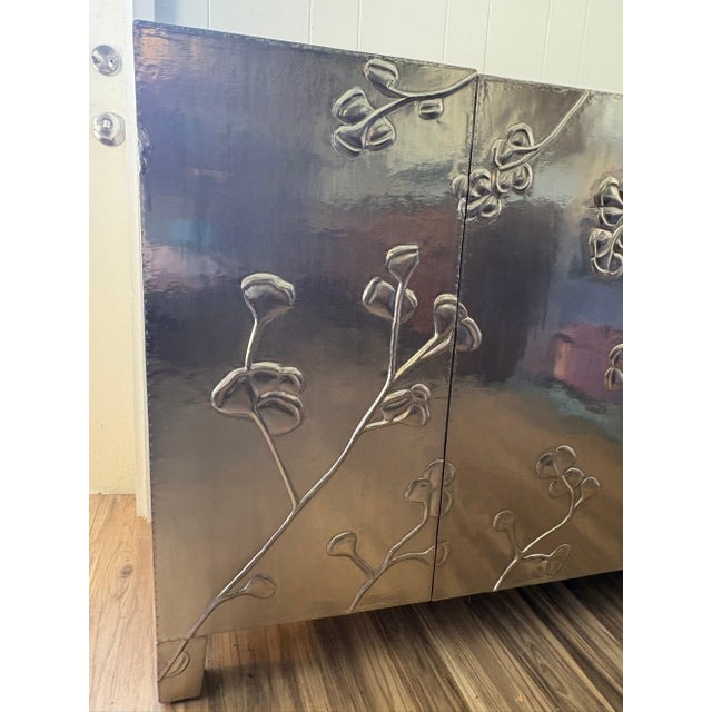 1980s Bernhardt Interiors "Fleur" Credenza in German Silver & Reclaimed Teak For Sale - Image 10 of 18