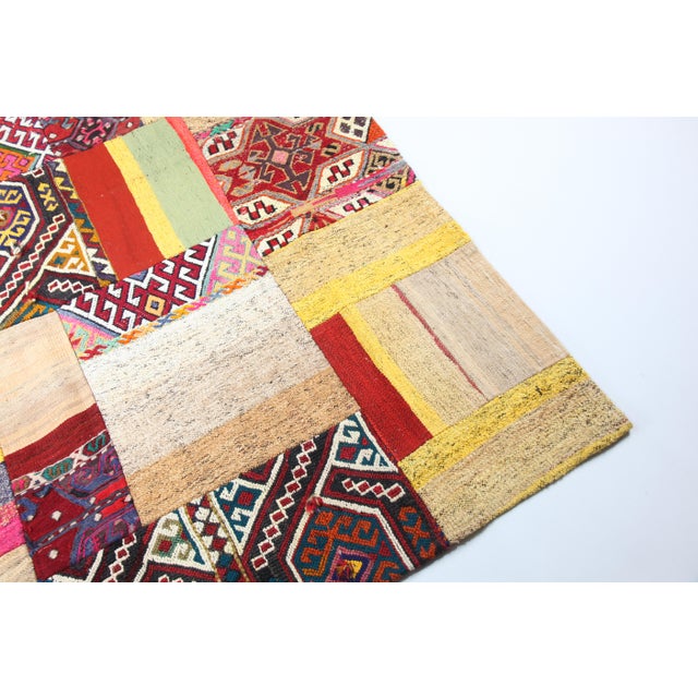 Textile Authentic Patchwork From Vintage Tribal Kilims – Anatolian Craftsmanship for Modern Home Decor -6' 9'' X 9' 7'' For Sale - Image 7 of 13