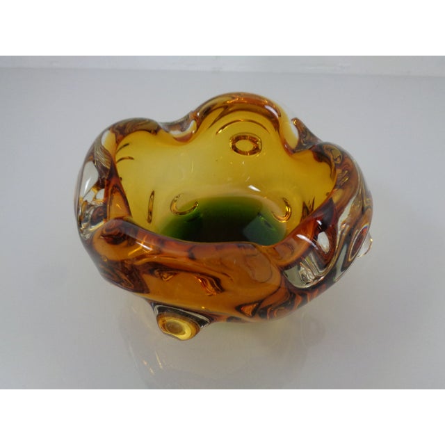 Glass Amber and Green Murano Glass Ashtray, Italy, 1960s For Sale - Image 7 of 15