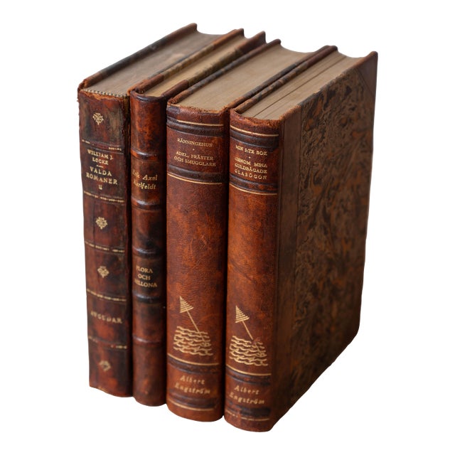 Antique Swedish Leather Bound Books, Set of 4 - Locke, Karlfeldt & Engström For Sale